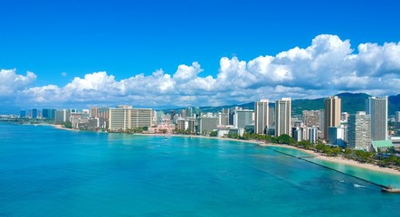 Fototapeta premium Aerial view of Waikiki beach
