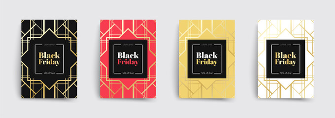 Set of black friday sale brochures templates. Elegant covers design. Trendy colorful bubble shapes composition. Vector backgrounds. Applicable for covers, placards, posters, flyers.