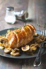 Fried Chicken Fillet with Mushrooms and Onions