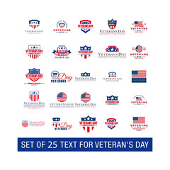 Set of 25 design Vector template with text for veteran's day