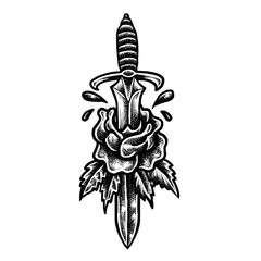 Blade Sword Roses Tattoo art