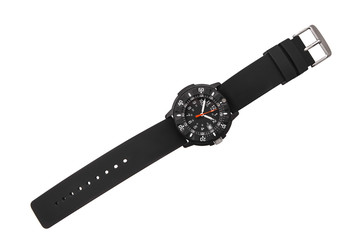 Wristwatch isolate on a white background. Sports wrist watch with a nylon bracelet. Watches for scuba divers.