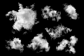 set textured clouds isolated on black background,Abstract white