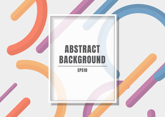 Rectangle white frame on blue, orange, purple, yellow color geometric circle and rounded line abstract background.