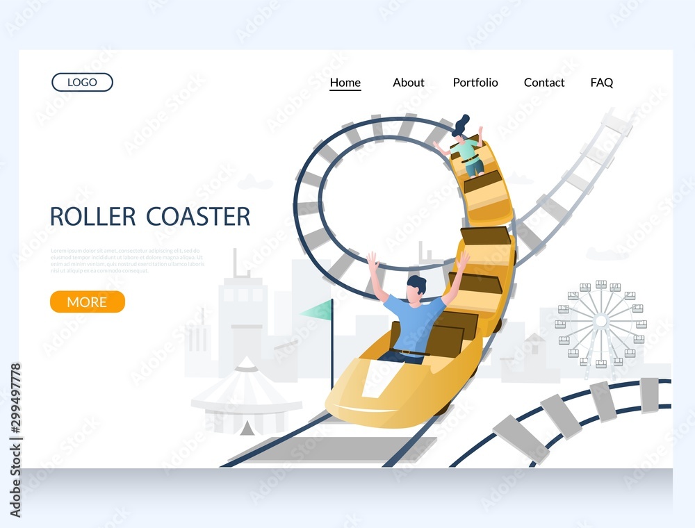 Wall mural roller coaster vector website landing page design template