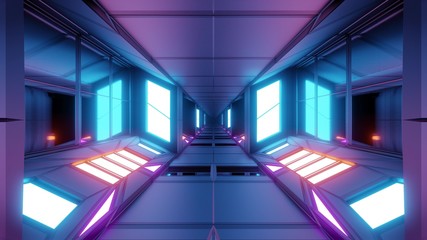 futuristic scifi technic space hangar tunnel corridor 3d illustration wallpaper background design