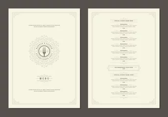 Fotobehang Menu design template with cover and restaurant vintage logo vector brochure. © provectors