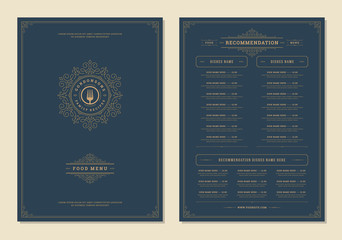 Menu design template with cover and restaurant vintage logo vector brochure.