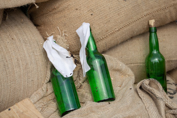 Homemade bottle bombs in a historical reenactment