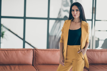 Gorgeous executive manager girl start work as freelancer in home house like office feel calm strict...