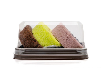 jam roll cakes in plastic packaging,isolated on white background