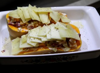 courge butternut farcie aux lardons et fromage de brebis