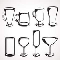 Set of glasses for alcoholic drinks. Vector illustration.