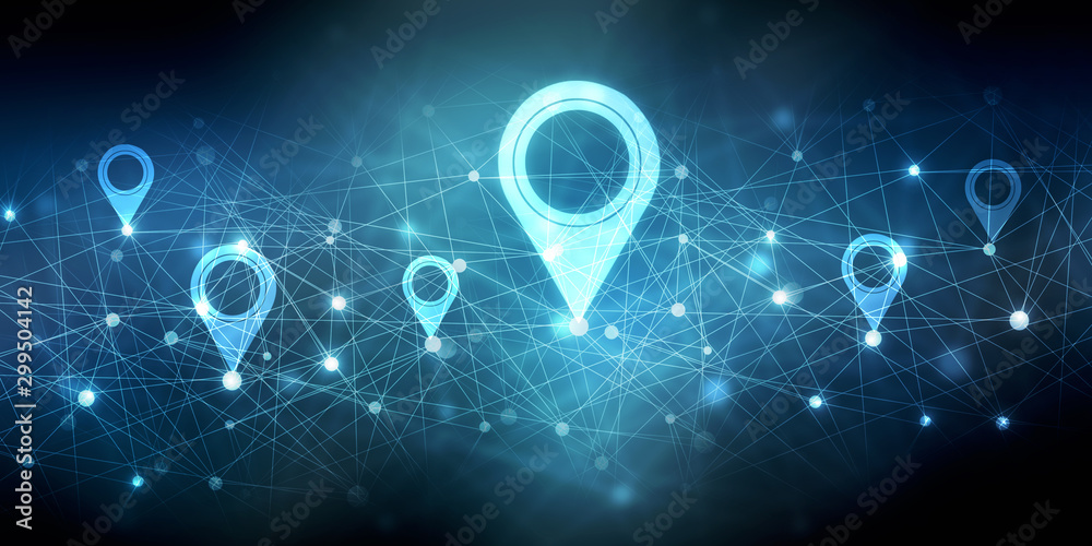 Aufkleber 2d rendering red map pointer with world map
