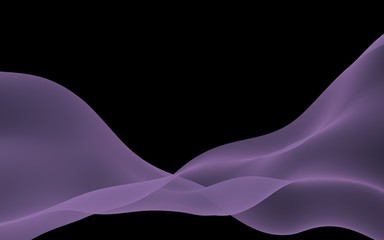 Abstract purple wave. Raster air background. Bright gray ribbon on dark background. Gray scarf. Abstract gray smoke. 3D illustration