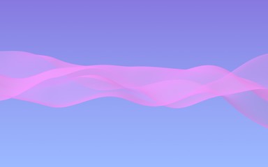 Pink wave on blue sky abstract background. Fluttering pink scarf. Waving on wind pink fabric. 3D illustration