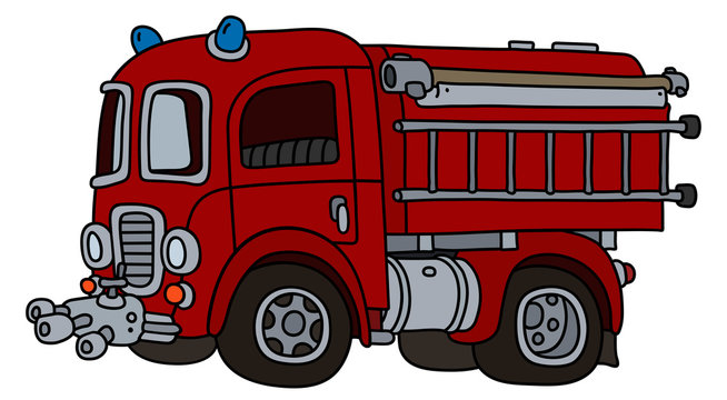 The vectorized hand drawing of an old red fire truck