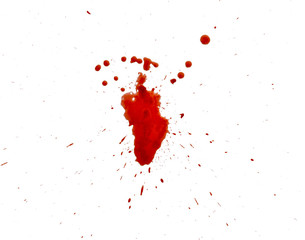 closeup drops of red blood isolated on white background,abstract pattern