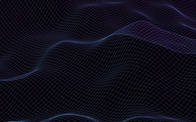 Abstract landscape on a dark background. Cyberspace purple grid. hi tech network. 3D illustration