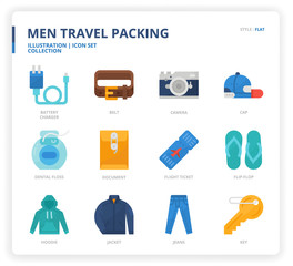 Man Travel Packing icon set