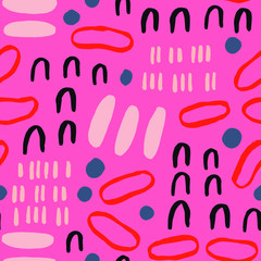 Creative abstract texture with different Brush Strokes. Vector seamless pattern with hand drawn ink shapes.