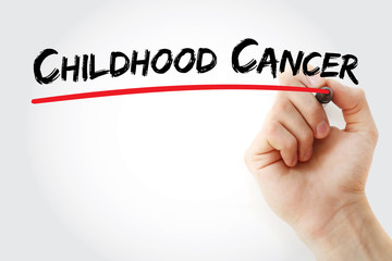 Childhood Cancer text with marker, medical concept background