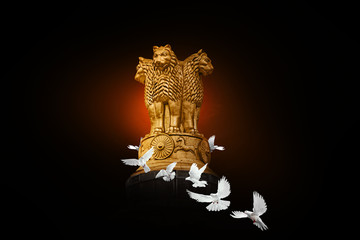 National Emblem of India with White pigeon