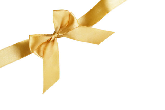 Christmas gold ribbon with bow isolated on white