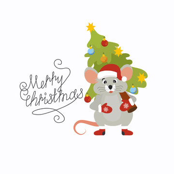 Cute Mouse. Vector illustration for decoration, presents, invitation, children room, nursery decor, t-shirt. Concept of Happy Christmas