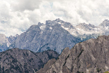 Great view of the top Cadini di Misurina range in National Park Tre Cime di Lavaredo. Dolomites, South Tyrol. Location Auronzo, Italy, Europe. Dramatic unusual scene. Beauty world.