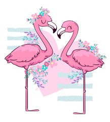 Hand Drawn Cute Flamingo. Vector Illustration. Children print on t-shirt