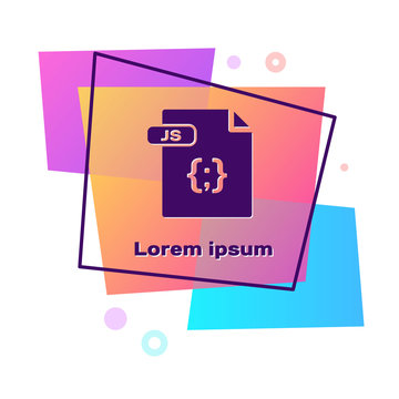Purple JS file document. Download js button icon isolated on white background. JS file symbol. Color rectangle button. Vector Illustration