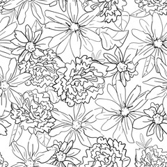 Seamless vector pattern with flowers. Decorative ornament for fashion textiles. Fabric design.