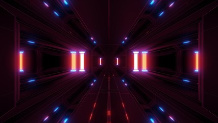clean futuristic scifi space tunnel corridor with glowing lights 3d illustration wallpaper background design