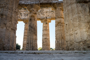 Classical greek temple at ruins of ancient city Paestum, Cilento, Italy