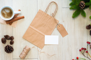paper bag, label and business card mockup