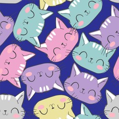 Hand drawn cute cat pattern seamless. Sketch vector illustration. Childish design print textile.