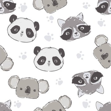 Panda and koala baby print for textiles. Pattern seamless. Vector.