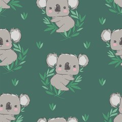 Cute koala seamless pattern. Childish design print textile. Vector illustration.