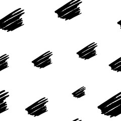 Brush strokes and lines. Grunge doodle brushes on white background. Black ink. Abstract seamless vector pattern.