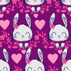 Hand Drawn Cute Bunny pattern seamless, print design rabbit, children print on t-shirt.