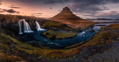 Kirkjufell mountain next to Grundarfjörður at West Iceland.	