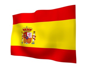 Fototapeta premium The flag of Spain. Official state symbol of the Kingdom of Spain. Concept: web, sports pages, language courses, travelling, design elements. 3d illustration