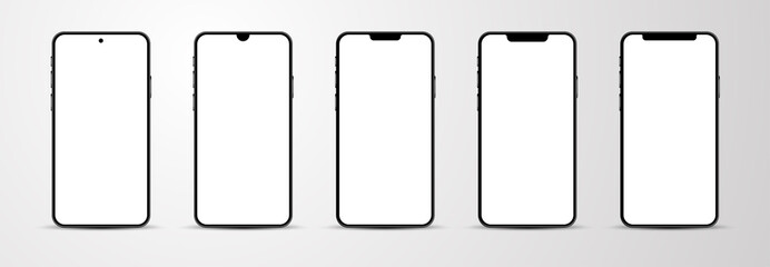 Set of smartphone mockup with blank white screen.