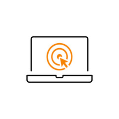 black linear laptop with cursor icon. concept of using a mobile computer or search click arrow for website. vector illustration