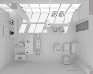 VIP office furniture top view grid 3D rendering