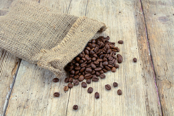 coffee beans in a burlap bag
