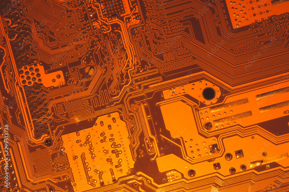 Wall mural Electronic circuit board abstract background. computer motherboard close up. micro elements of computer. Intelligent technology