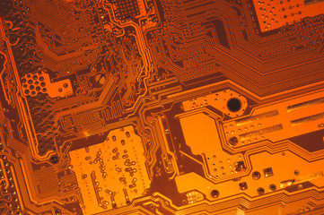 Electronic circuit board abstract background. computer motherboard close up. micro elements of...