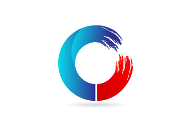 O blue red alphabet letter with grunge brush pattern for company logo icon design